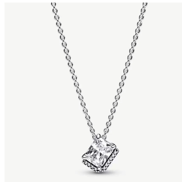 Pandora Rectangular Sparkling Halo Collier Necklace 17.7 IN - Picture 1 of 8